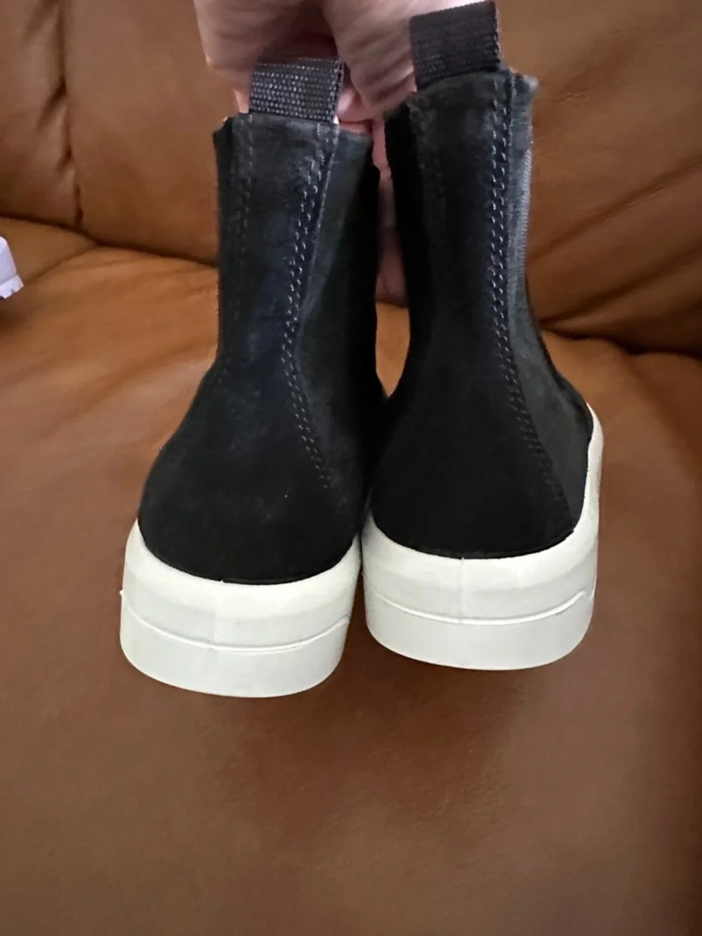 Ecco EU 38 Black Suede Chelsea Bootie with White Sole